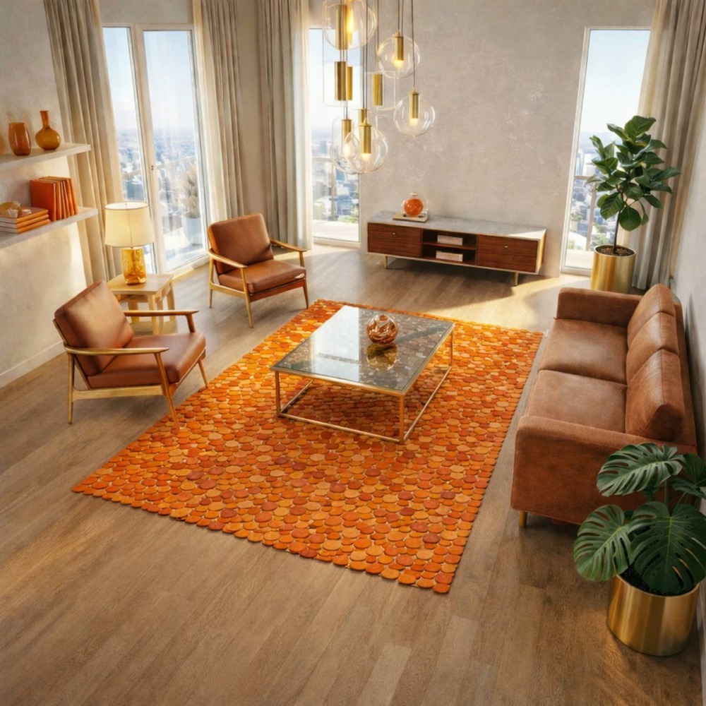 Tapis peau de vache 170x240 kilim fait main orange