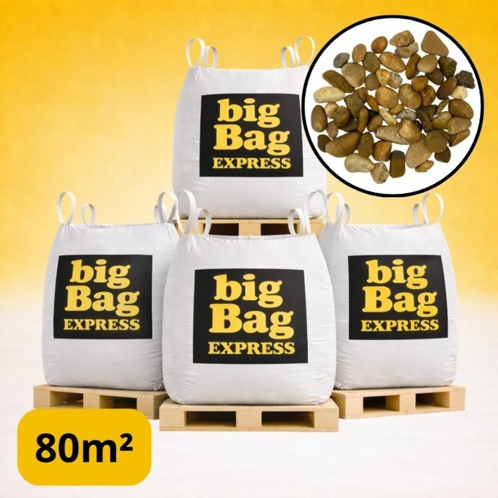 Pack 4 x big bag de +/- 1,5t ≃ 80m² galet ou gravier roulé jaune caramel ø 8/16 mm - livraison premium