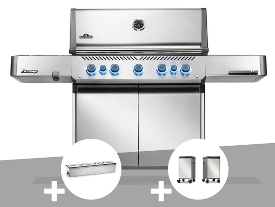 Barbecue à gaz prestige 665 inox + boîtier de fumage + 2 meubles de rangement ta