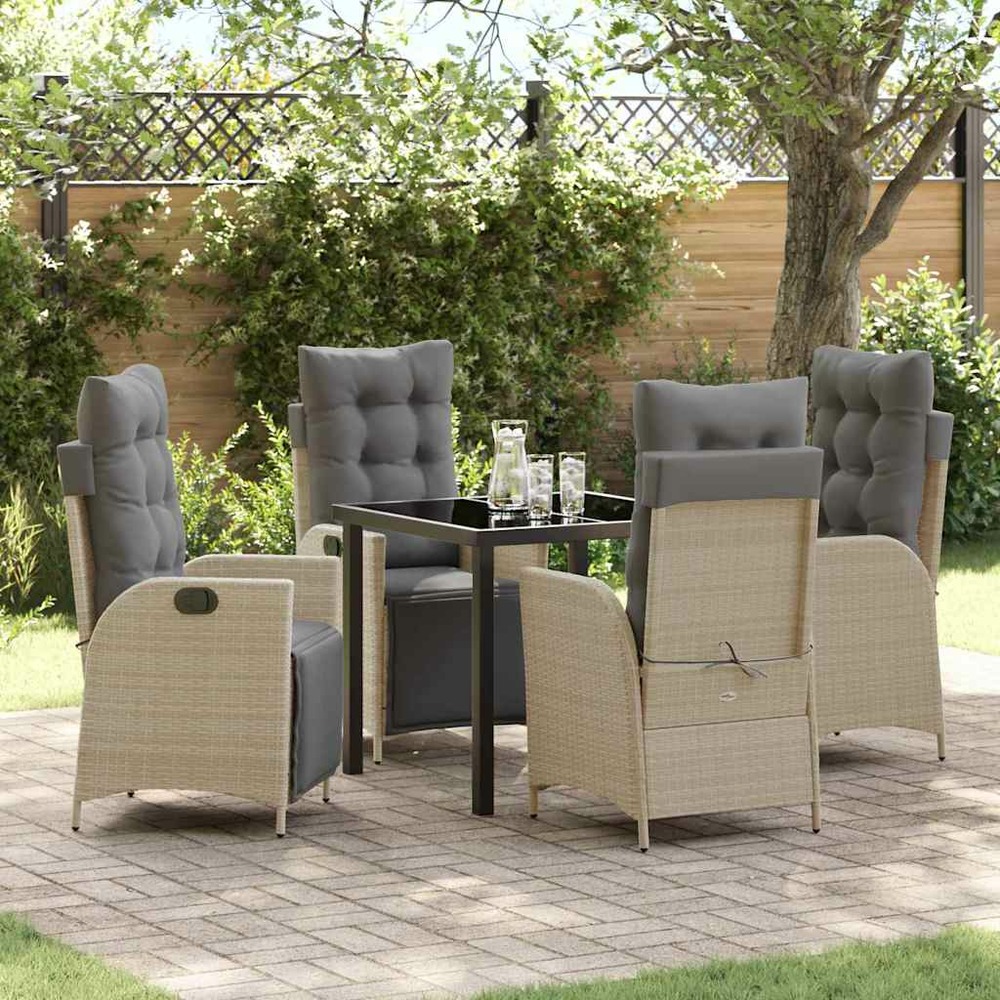 Ensemble de salle à manger pour jardin 5 pcs beige polyrotin