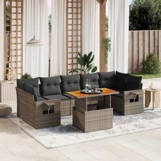Salon de jardin 8 pcs avec coussins gris résine tressée