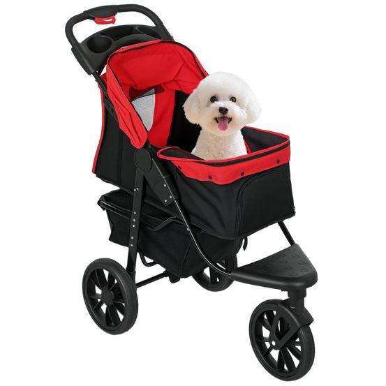 Poussette pour chien acier oxford promenade 3 roues pliage rapide 109x57x106cm rouge