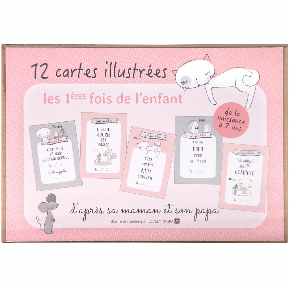 Cartes étapes illustrées les premières fois de bébé - lily le chaton