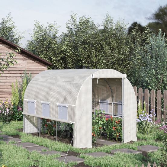 Serre tunnel de jardin acier galvanisé pe blanc 295 x 200 x 200 cm parois relevables - comfortxl outdoor living