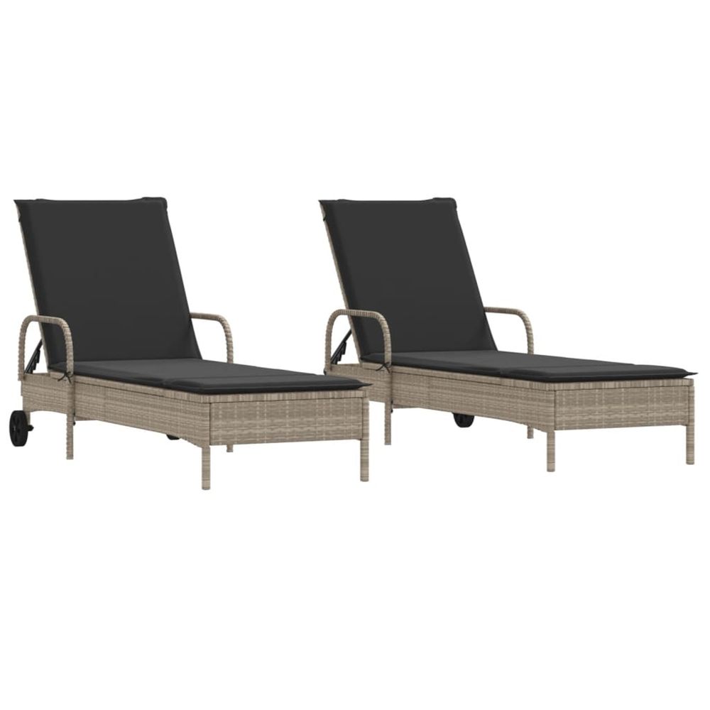 Chaises longues avec coussins lot de 2 gris résine tressée
