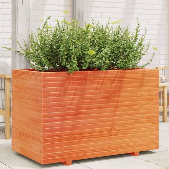Très grande jardinière rectangulaire pin marron 110x60x72 cm