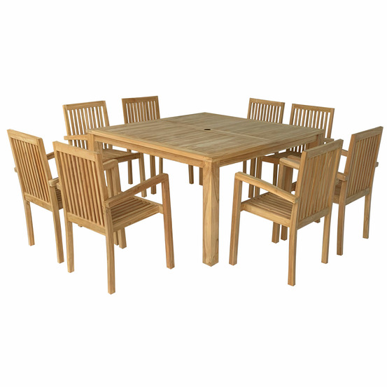 Salon de jardin en teck java - table carrée - 8 places