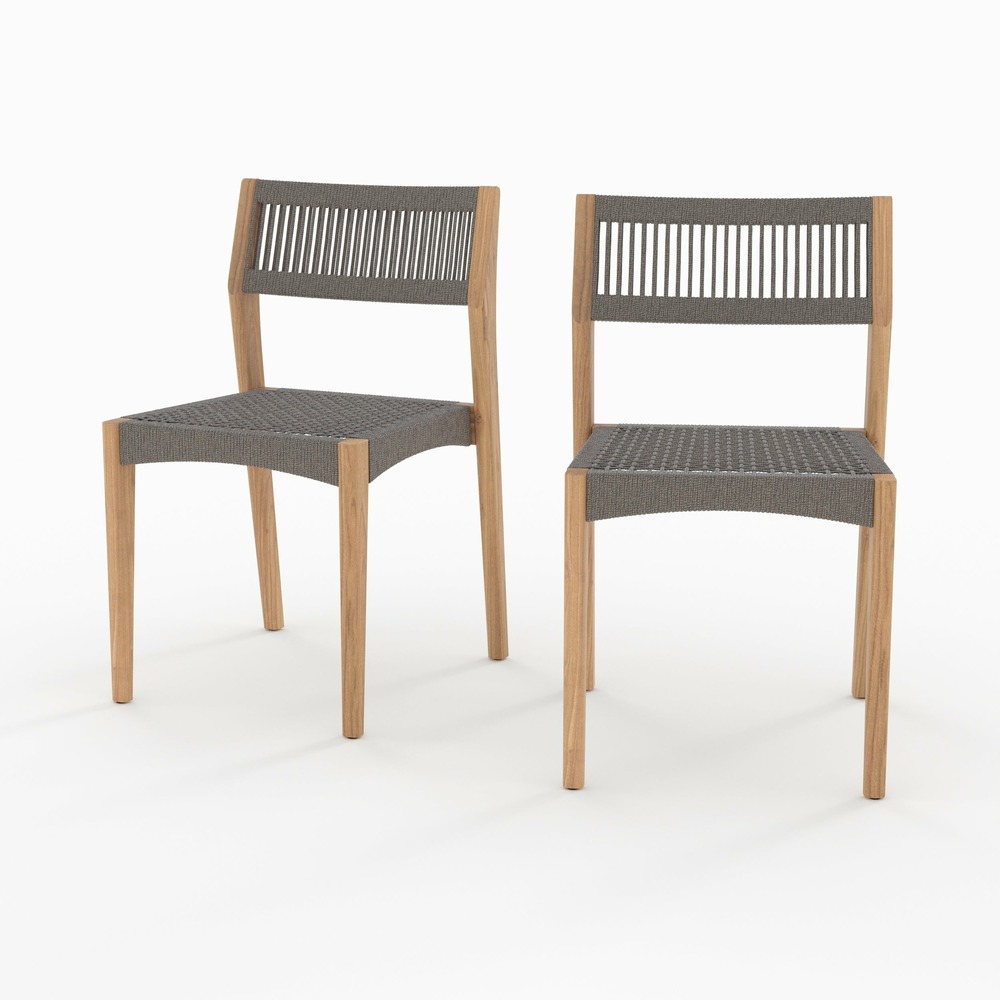 Nusa-lot de 2 chaises de jardin en bois de teck recyclé et tissage en corde