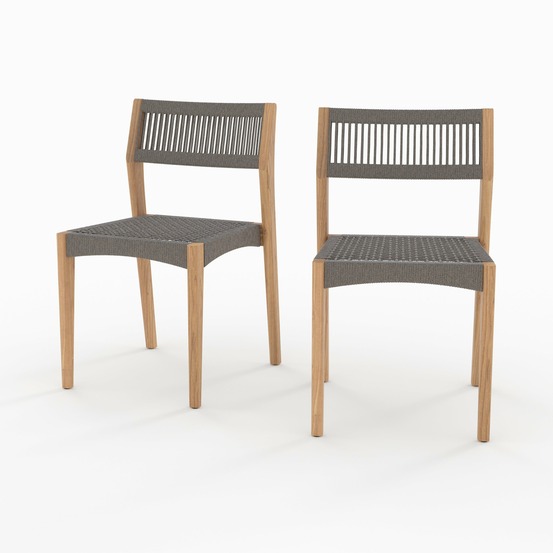 Nusa-lot de 2 chaises de jardin en bois de teck recyclé et tissage en corde