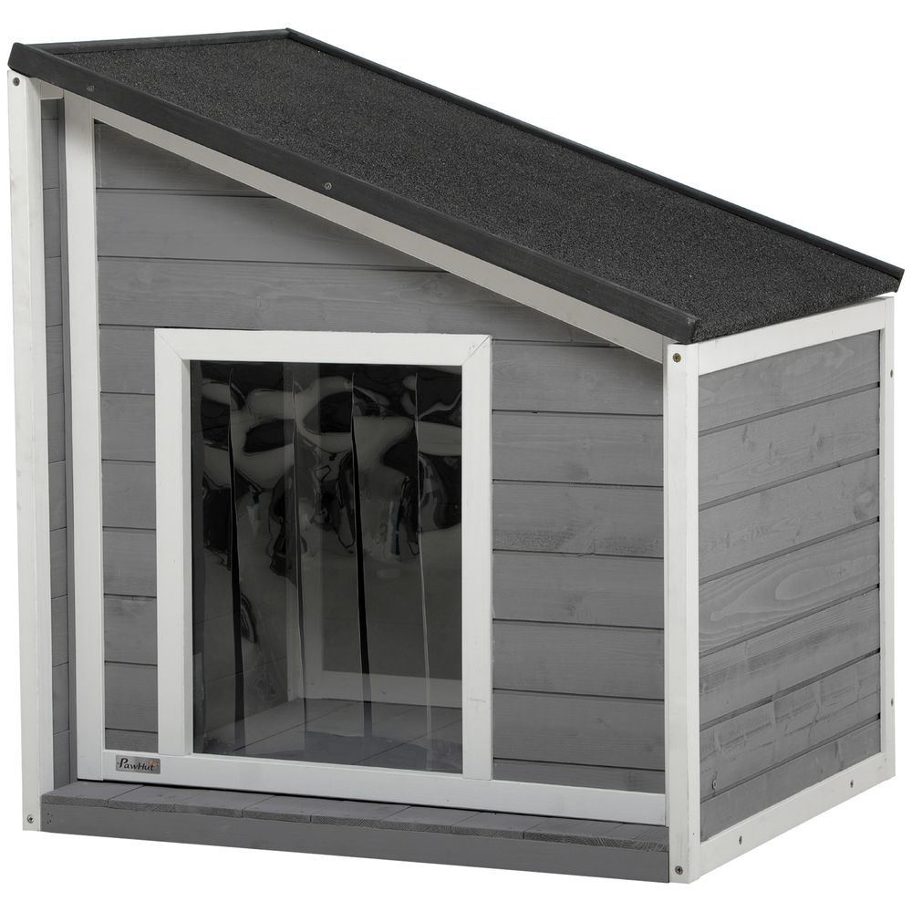 Niche chien extérieur bois massif 71 x 58 x 77 cm gris blanc toit ouvrant