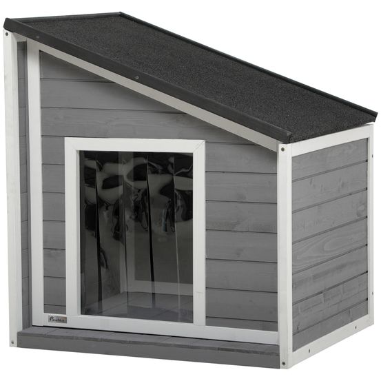 Niche chien extérieur bois massif 71 x 58 x 77 cm gris blanc toit ouvrant