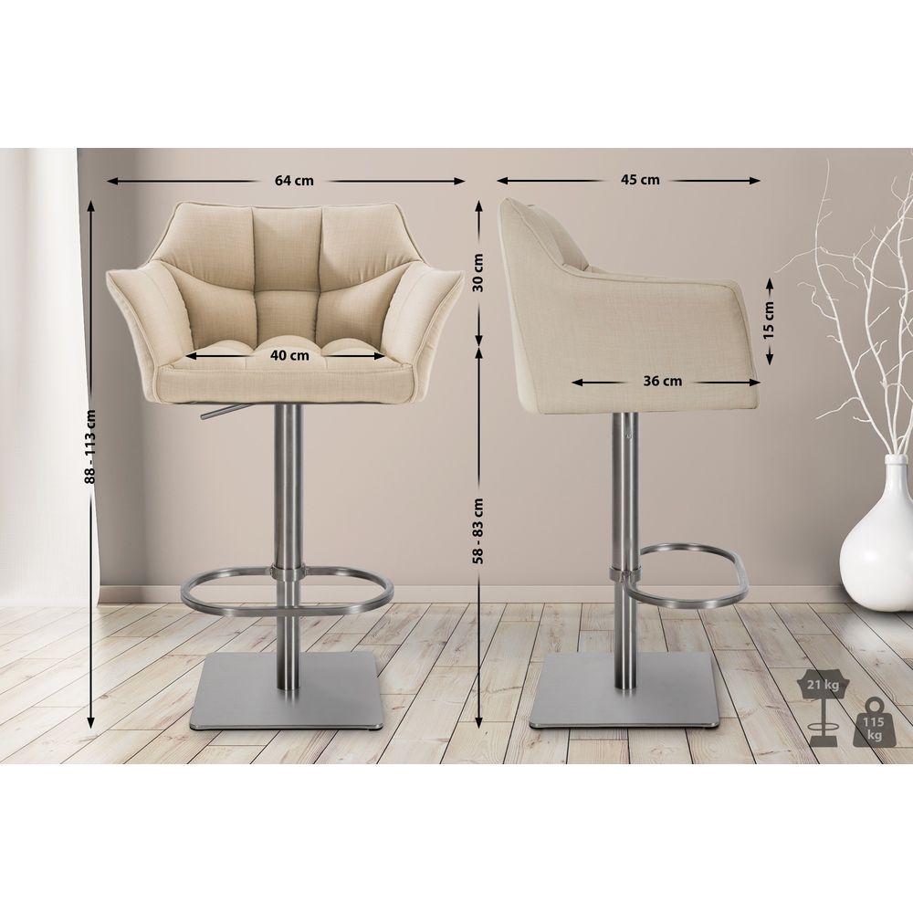 Lot de 2 tabourets de bar damaso tissu inox