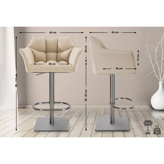 Lot de 2 tabourets de bar damaso tissu inox