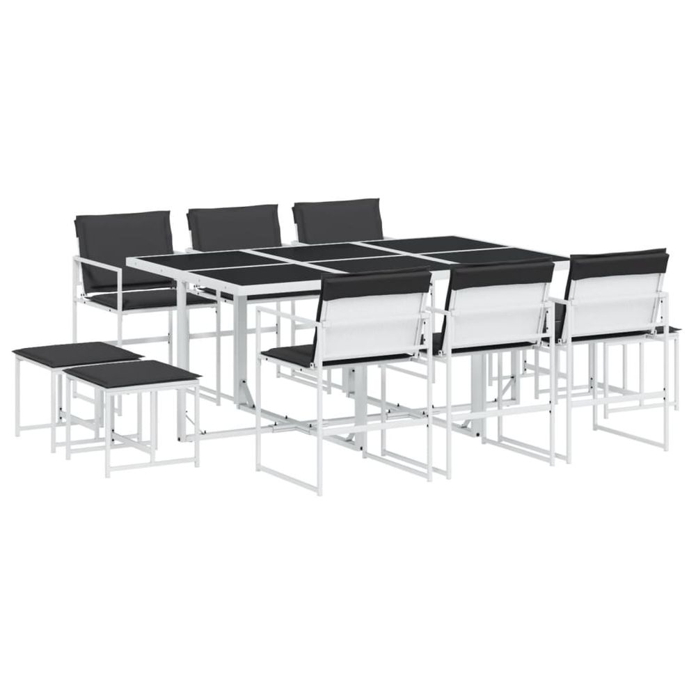 Ensemble à manger de jardin avec coussins 11pcs blanc textilène