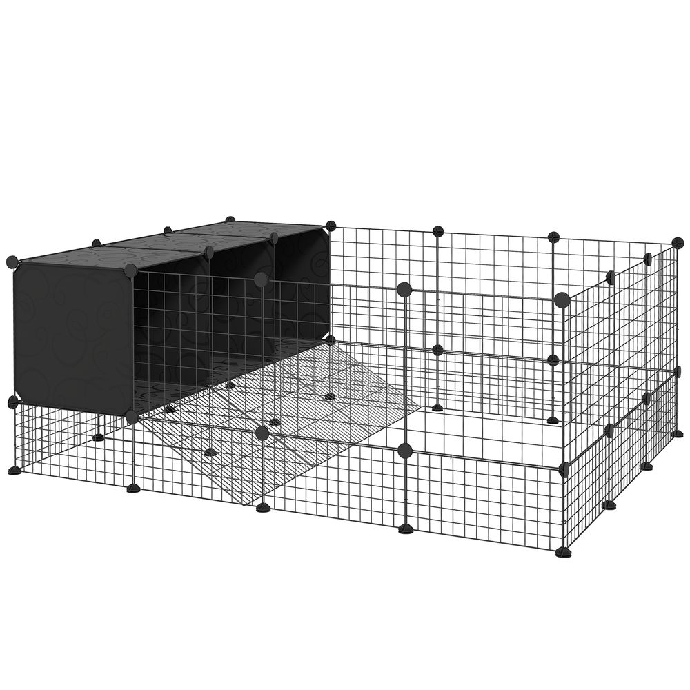 Parc rongeur modulable acier et pp 39 panneaux avec abris 140x105x52cm noir