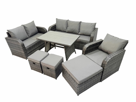 9 places salon de jardin exterieur ensemble de canapés en rotin avec table à manger 3 tabourets gris foncé mixte