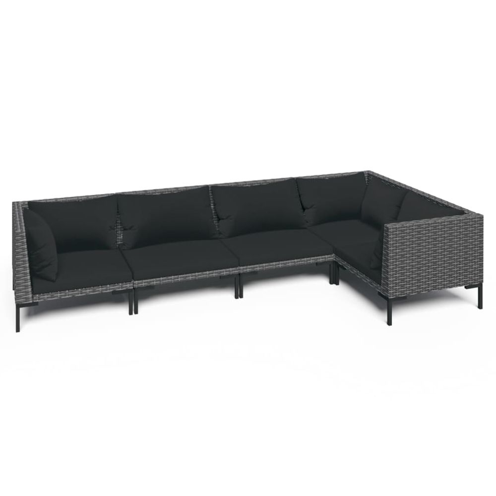 Salon de jardin 5 pcs avec coussins résine tressée gris foncé