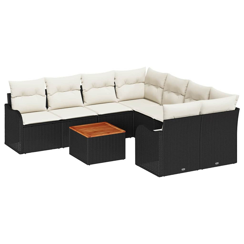 Ensemble de canapé de jardin 9 pcs noir et blanc