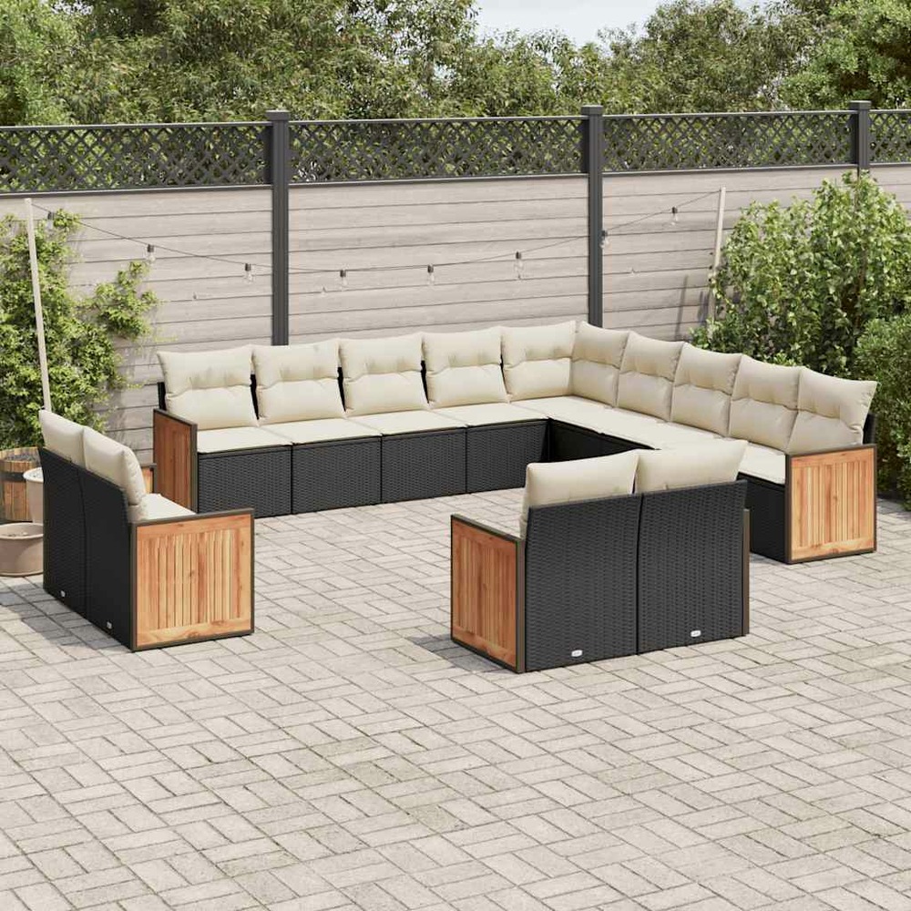 Salon de jardin avec coussins 13 pcs noir résine tressée