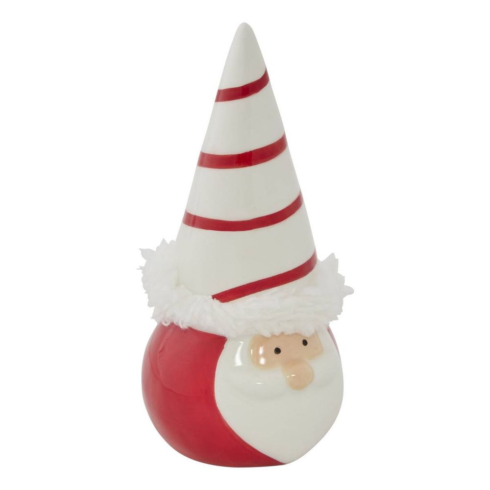 Gnome de noël rayé en céramique rouge h. 14 cm