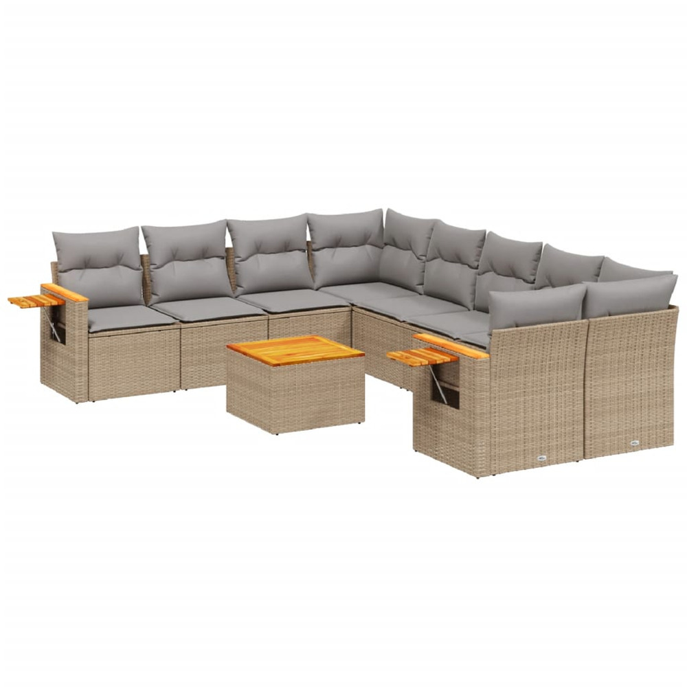 Salon de jardin avec coussins 9 pcs beige résine tressée