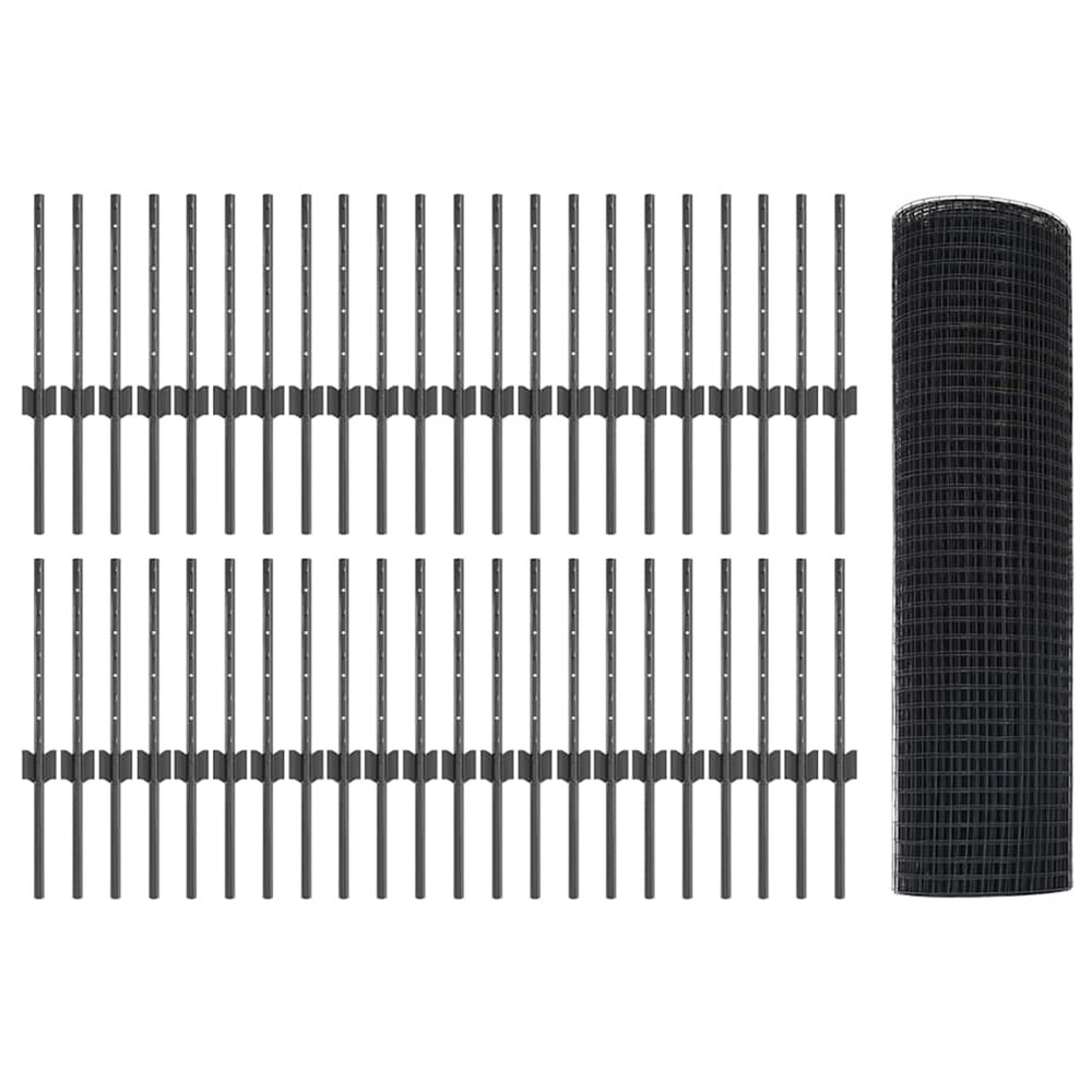 Clôture avec poteau gris 0,4 x 100 m acier et pvc