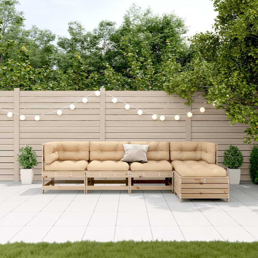 Salon de jardin 5 pcs avec coussins bois de pin massif