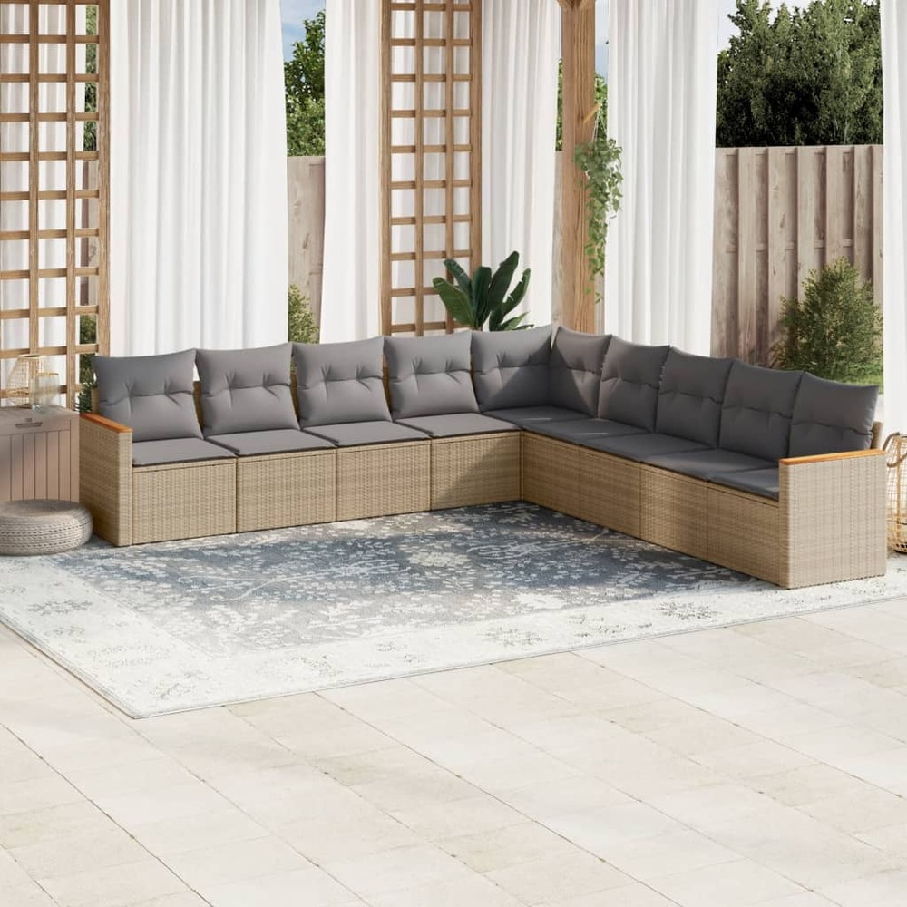 Salon de jardin avec coussins 9pcs mélange beige résine tressée