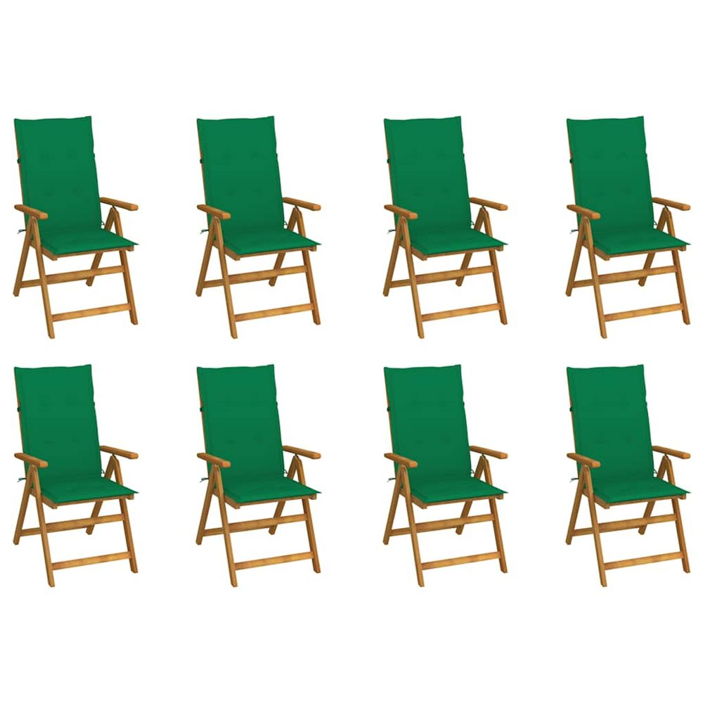 Chaises pliantes avec coussins, 8 pièces, en bois d'acacia massif