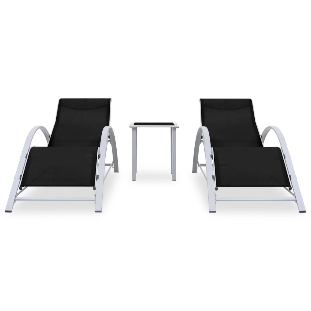 Chaises longues lot de 2 avec table aluminium noir