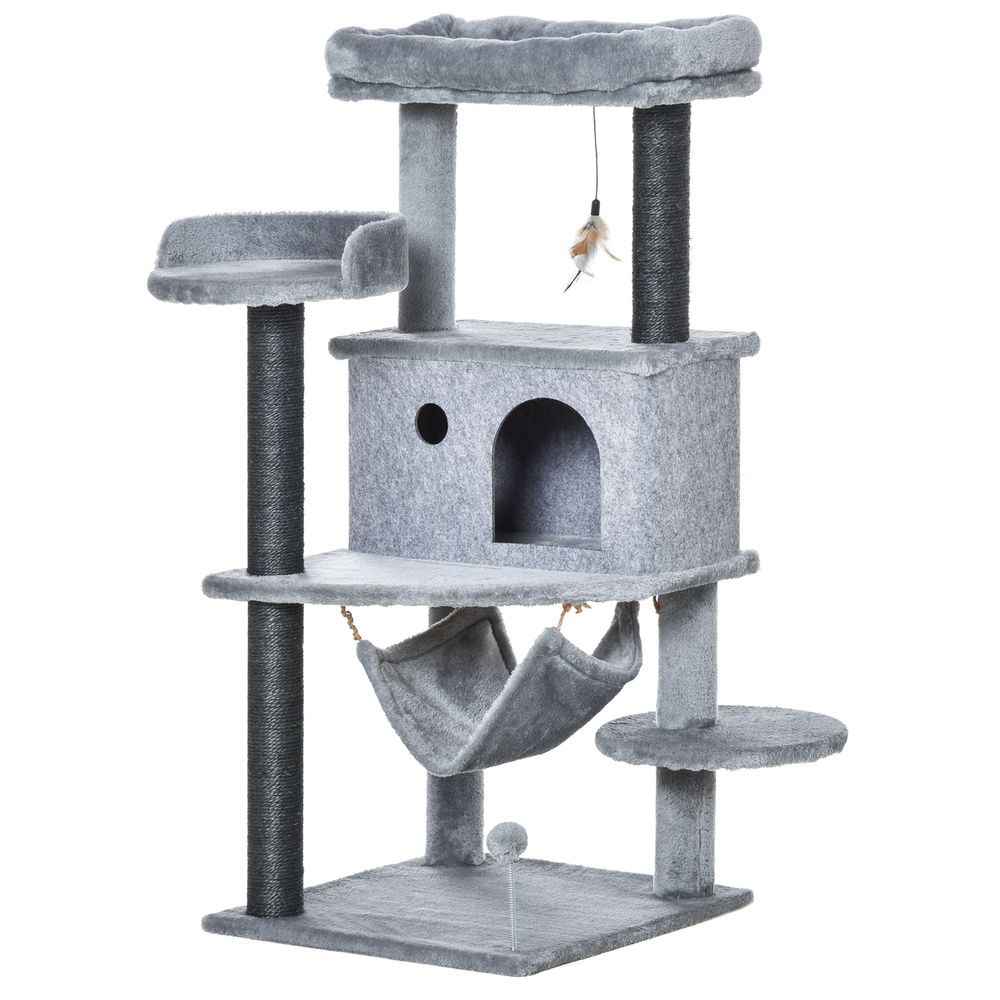 Arbre à chat bois et peluche intérieur jeux et repos 48x48x107cm gris