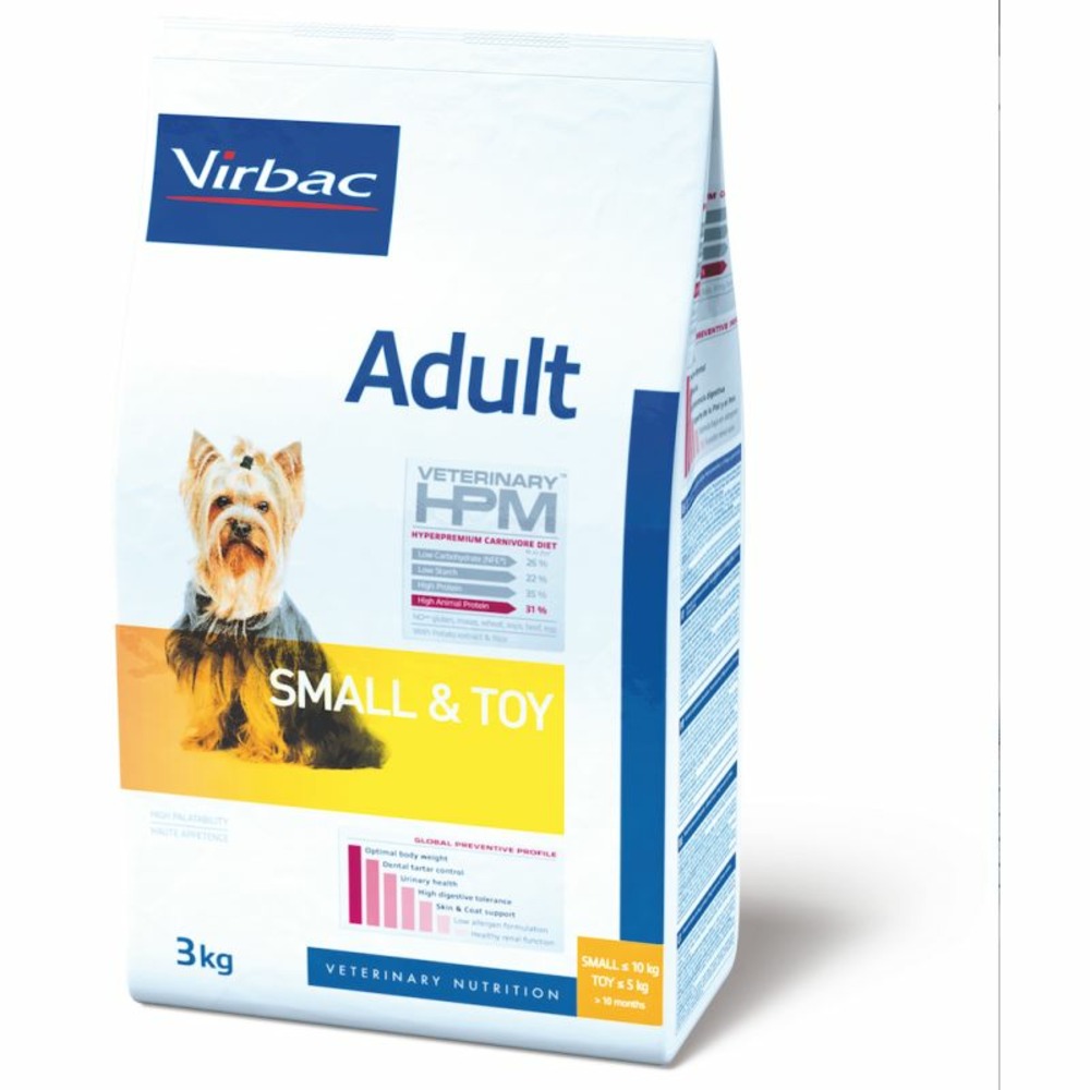 Croquettes chien veterinary hpm dog adult small & toys - virbac 3 kg