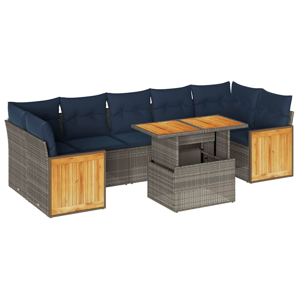 Salon de jardin avec coussins 8 pcs gris résine tressée acacia