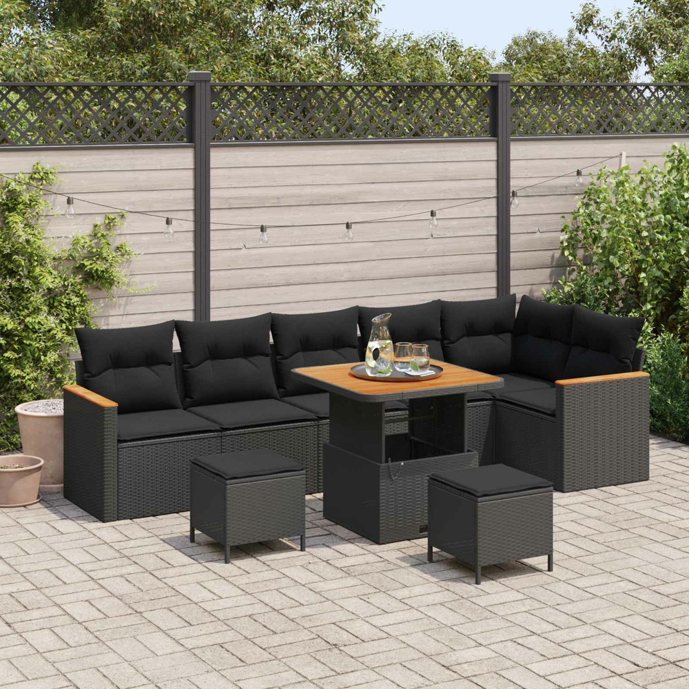 Ensemble de canapé de jardin 9 pcs noir polyrotin