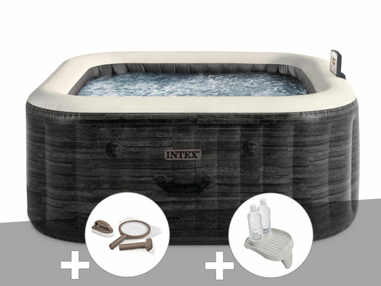 Kit spa gonflable purespa ardoise carré bulles 4 places + kit d'entretien + por