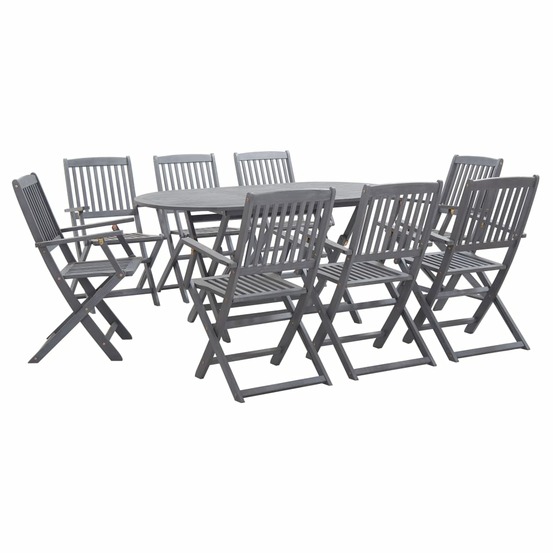 Mobilier à dîner salon de jardin 9 pièces bois d'acacia massif gris