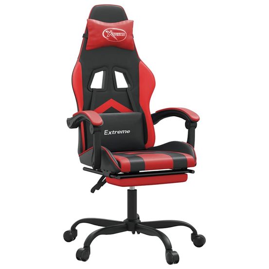 Chaise de jeu avec repose-pied noir et rouge similicuir
