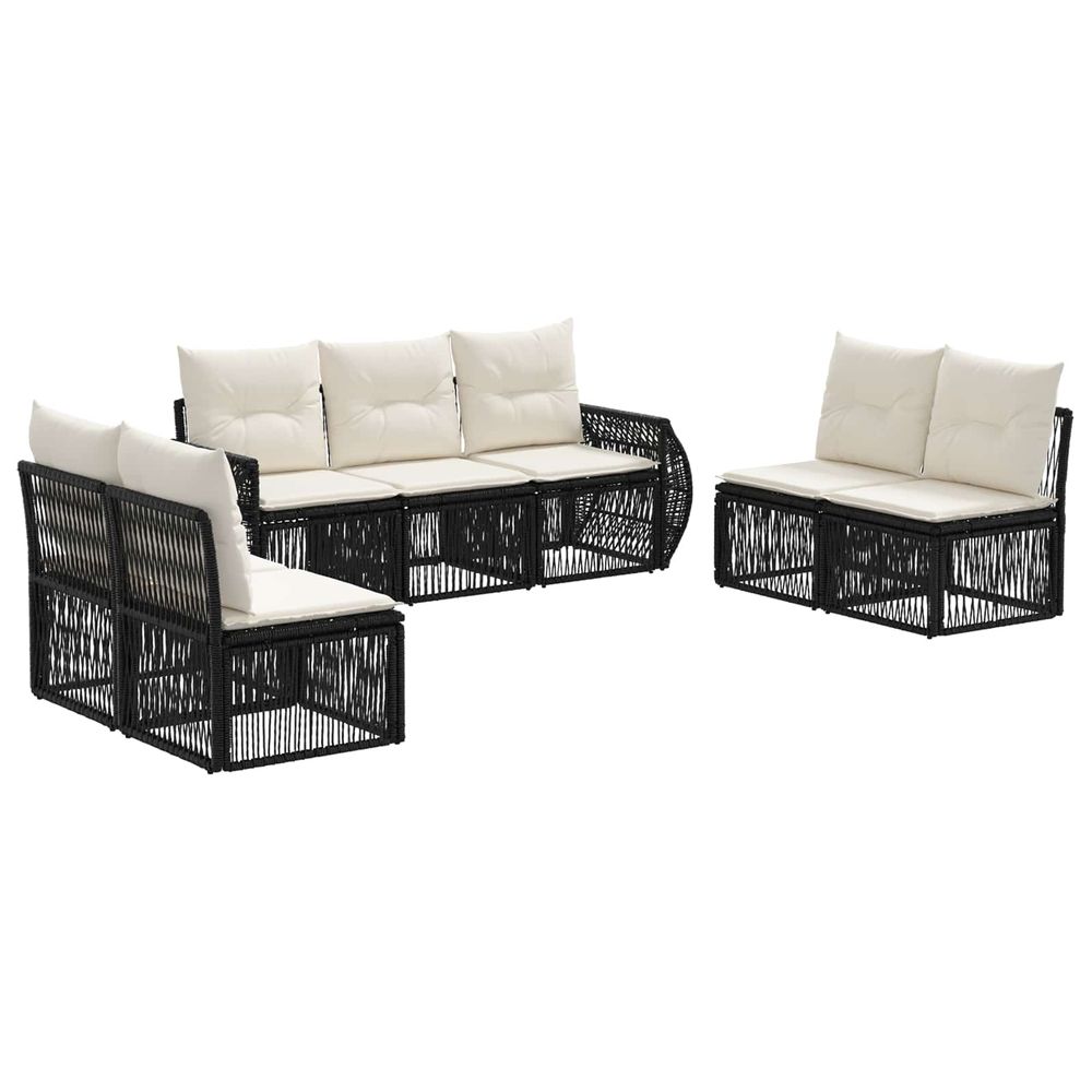 Ensemble de canapé de jardin 7 pc noir et blanc crème polyrotin