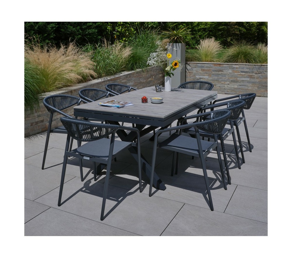 Ensemble table et chaises de jardin - 8 places - gris perle - cavalairana