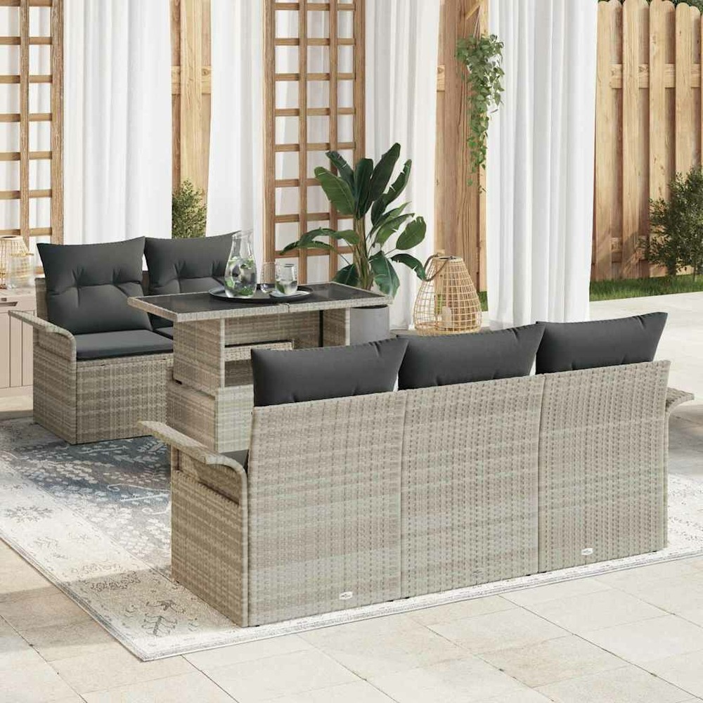 Ensemble de canapé de jardin 6 pcs gris clair polyrotin