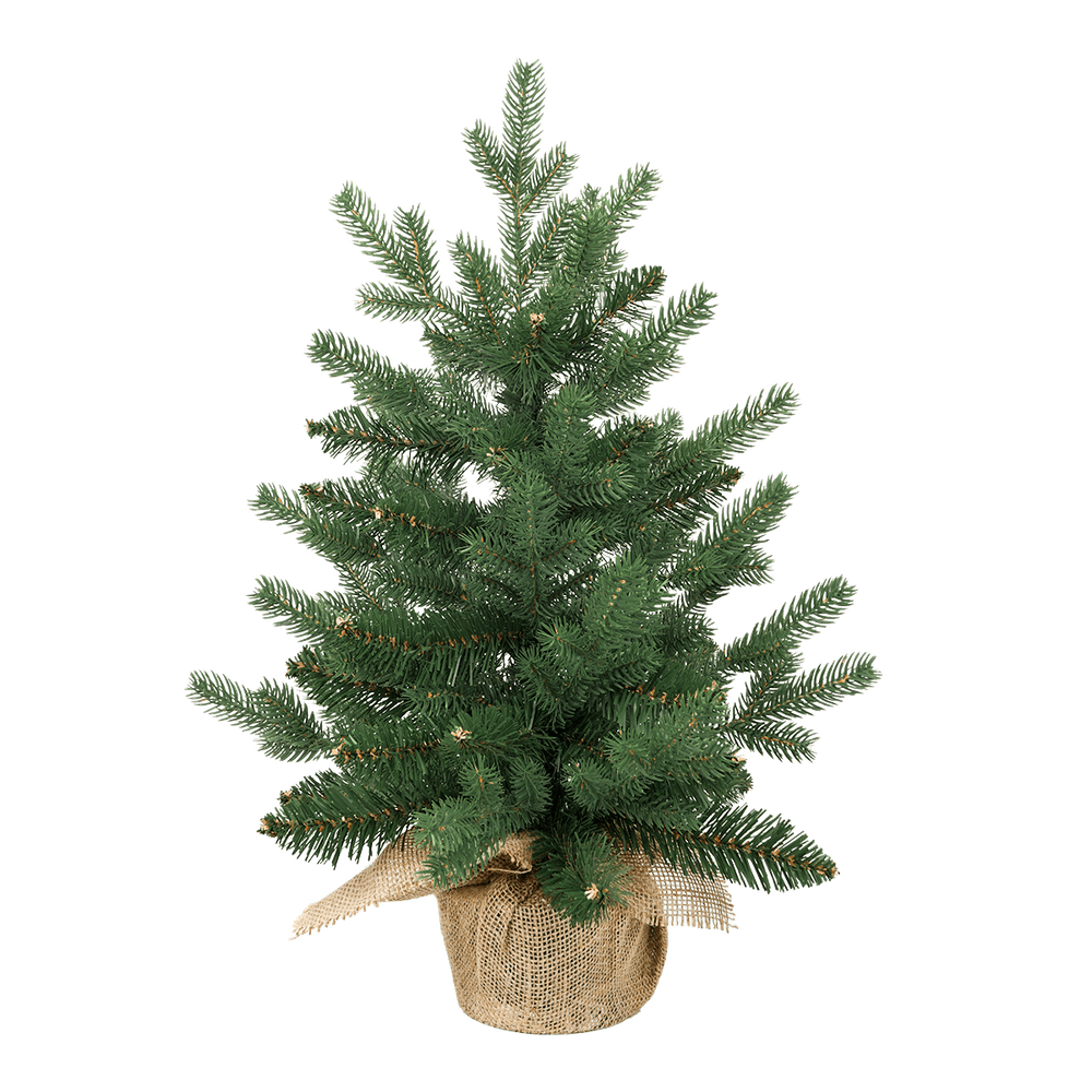 Petit sapin de noël artificiel de table 60 cm avec pot en jute - épicéa commun - little grove