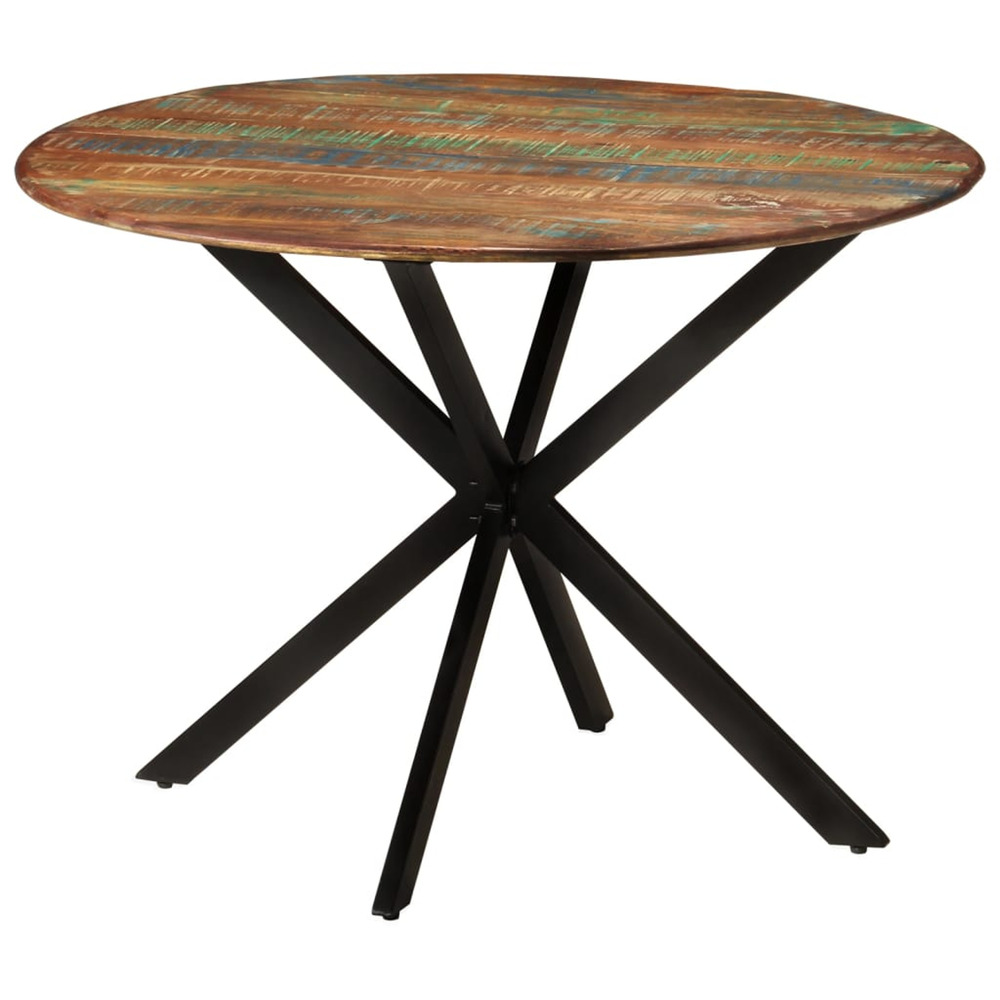Table à dîner ø110x78 cm bois de récupération massif et acier