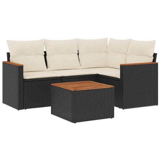 Salon de jardin 5 pcs avec coussins noir résine tressée