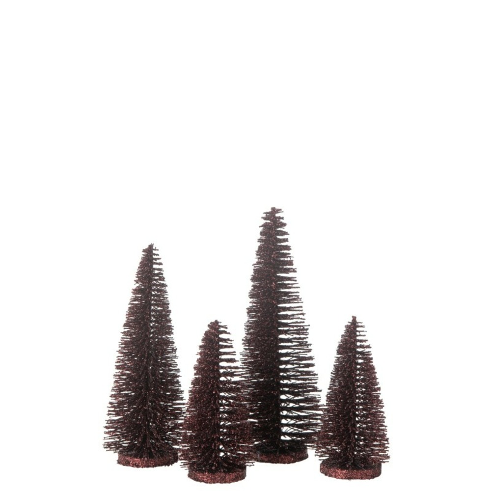 Boite de 4 sapins de noël artificiel en plastique bordeaux h.9à15 cm h15
