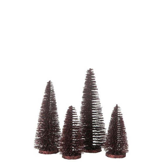 Boite de 4 sapins de noël artificiel en plastique bordeaux h.9à15 cm h15