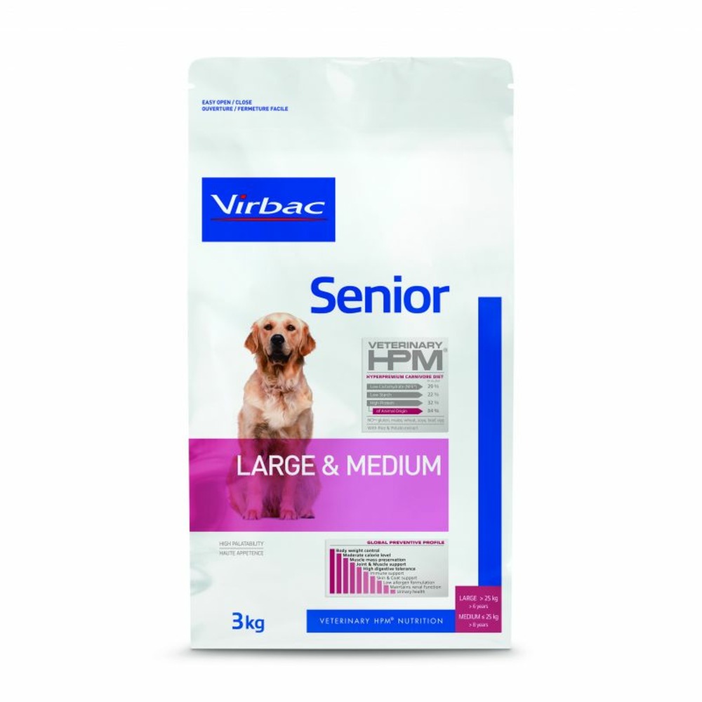 Croquettes chien veterinary hpm dog senior large & medium - virbac 12 kg