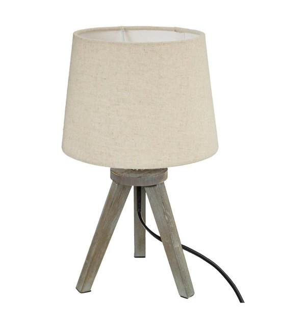 Lampe en bois brossé et abat-jour beige lin h 31 cm