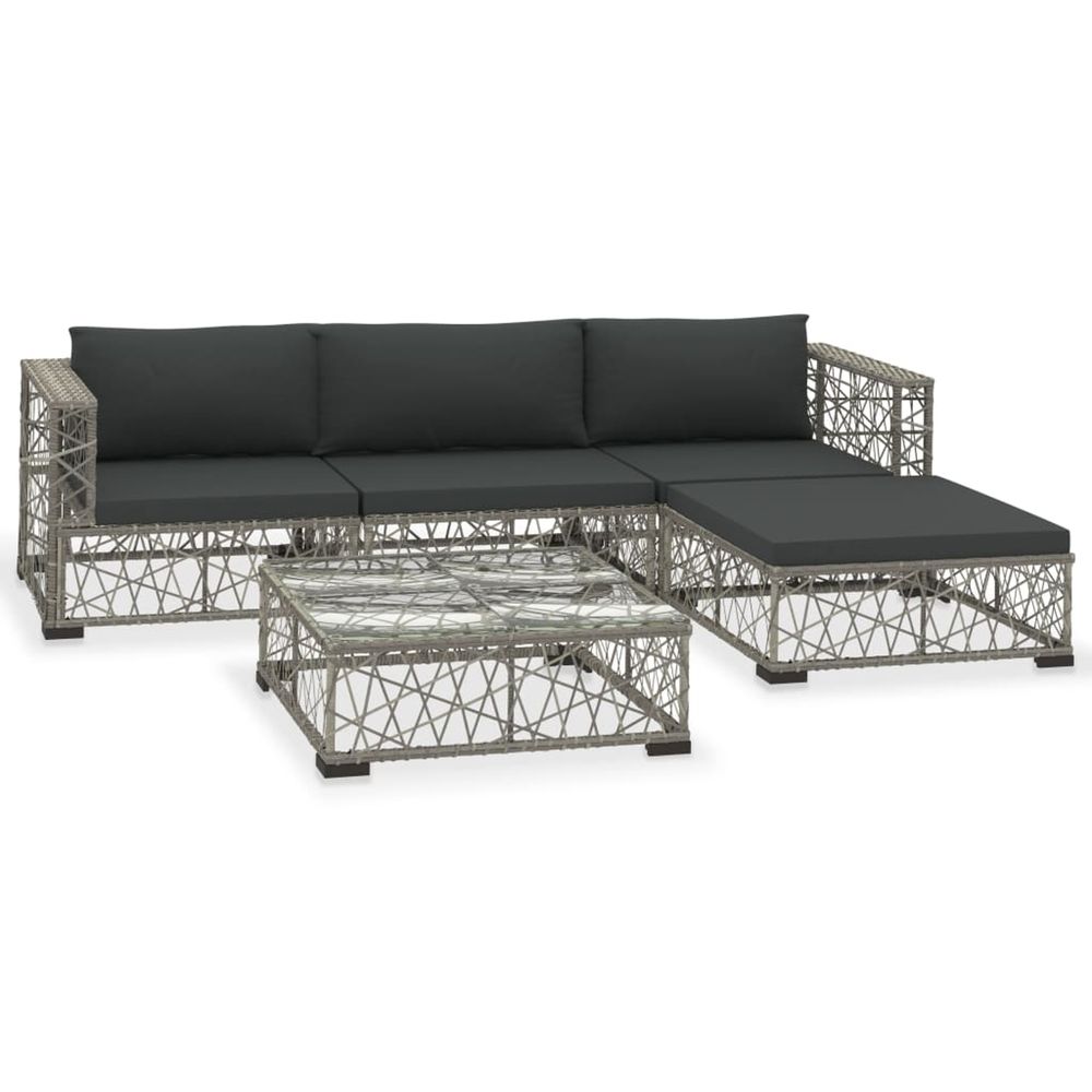 Salon de jardin 5 pcs avec coussins résine tressée gris