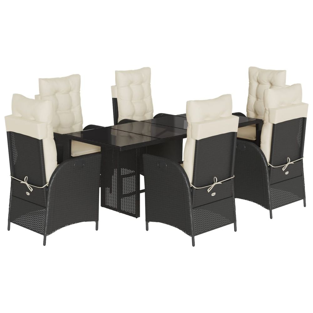 Ensemble à manger de jardin coussins 7pcs noir résine tressée