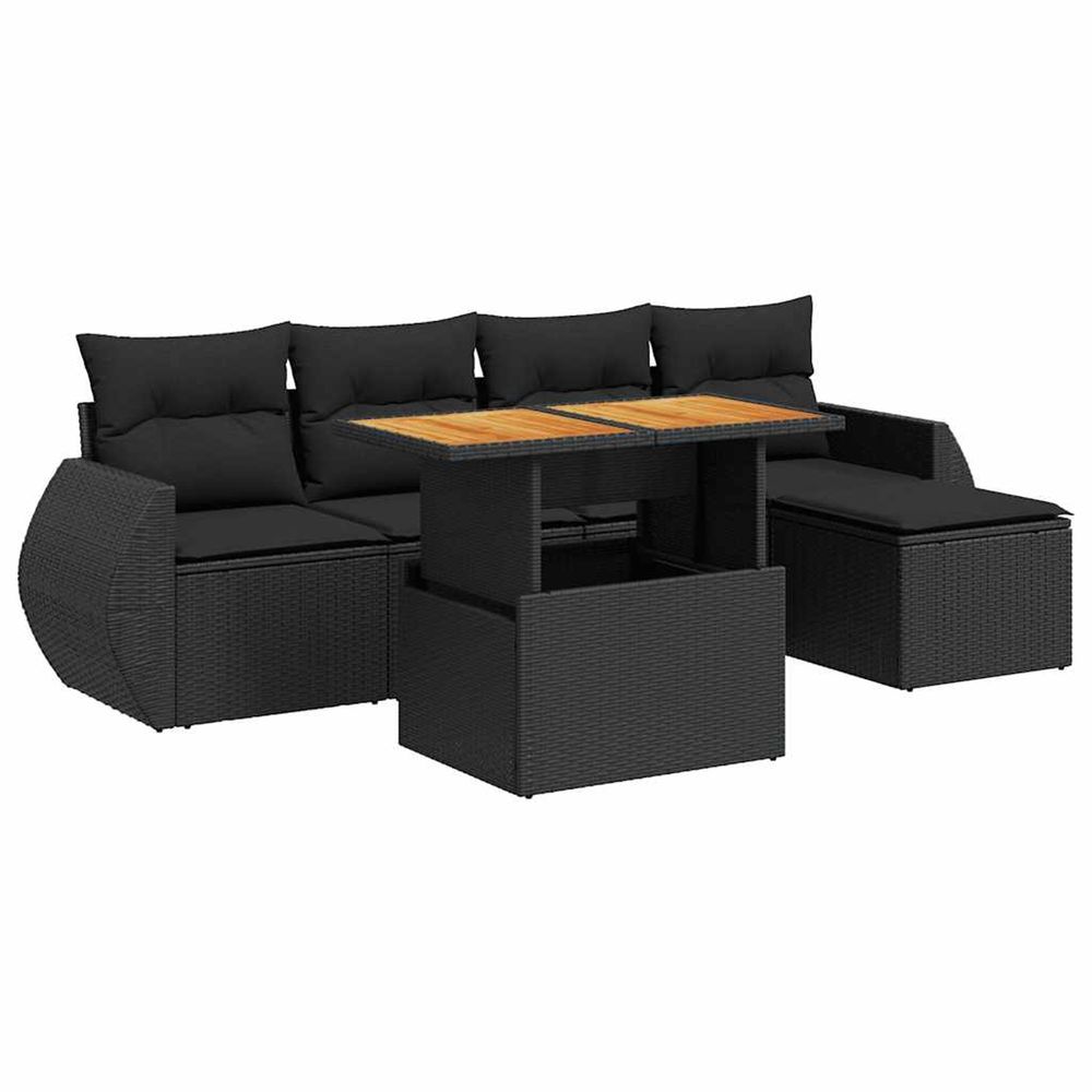 Salon de jardin 6 pcs avec coussins noir résine tressée